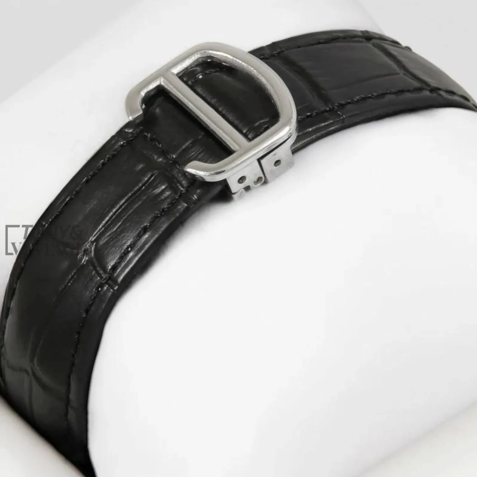 Tourbillon Silver Case Watch With Green Dial and Black Leather Strap