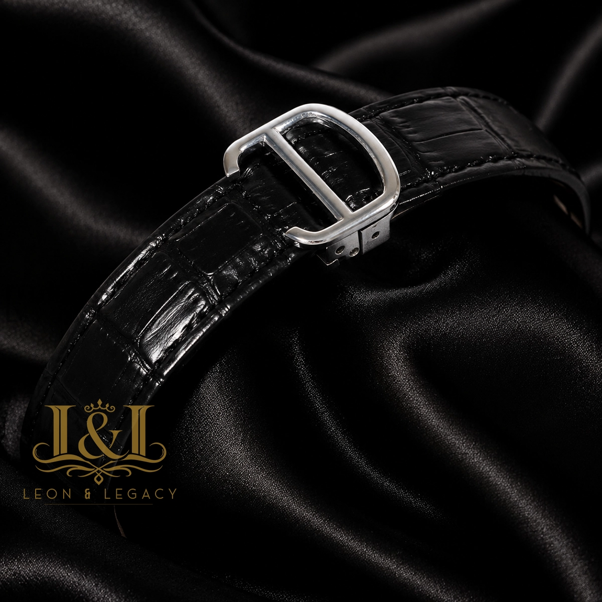 Tourbillon Silver Watch with Deep White Dial and Leather Strap