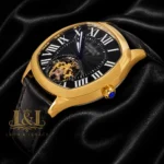 Tourbillon Yellow Gold Case with Black Dial and Leather Strap