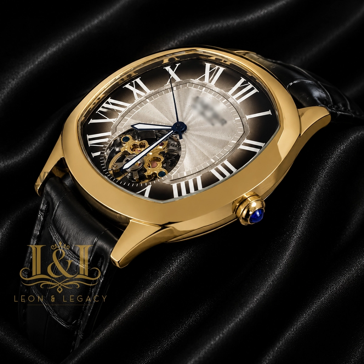 Tourbillon Yellow Gold Watch With Brown Dial and Leather Strap 1 copy