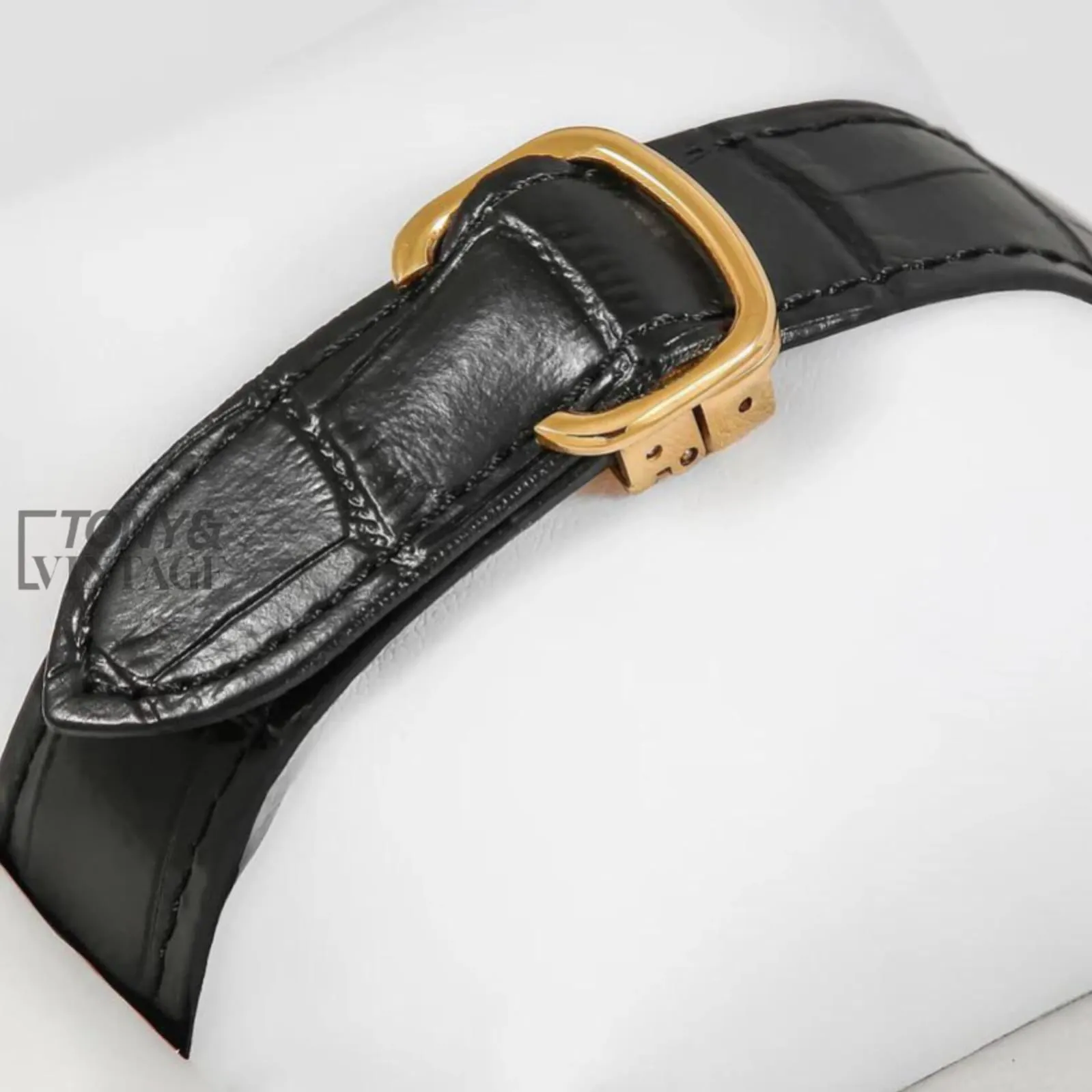 Tourbillon Yellow Gold Watch With Green Dial and Black Leather Strap