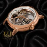 Transparent Skeleton Dial Rose Gold Case Black Leather Strap for Men