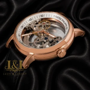 Transparent Skeleton Dial Rose Gold Case Black Leather Strap for Men