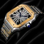 Two Tone Gold Automatic Watch with White Skeleton Dial