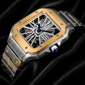 Two Tone Gold Automatic Watch with White Skeleton Dial
