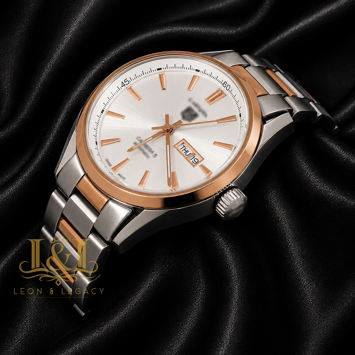 Two-Tone Rose Gold Automatic Watch with White Dial1 copy