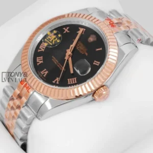 Two Tone Rose Gold Black Dial Roman Figure