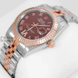 Two Tone Rose Gold Brown Dial Roman Numeral