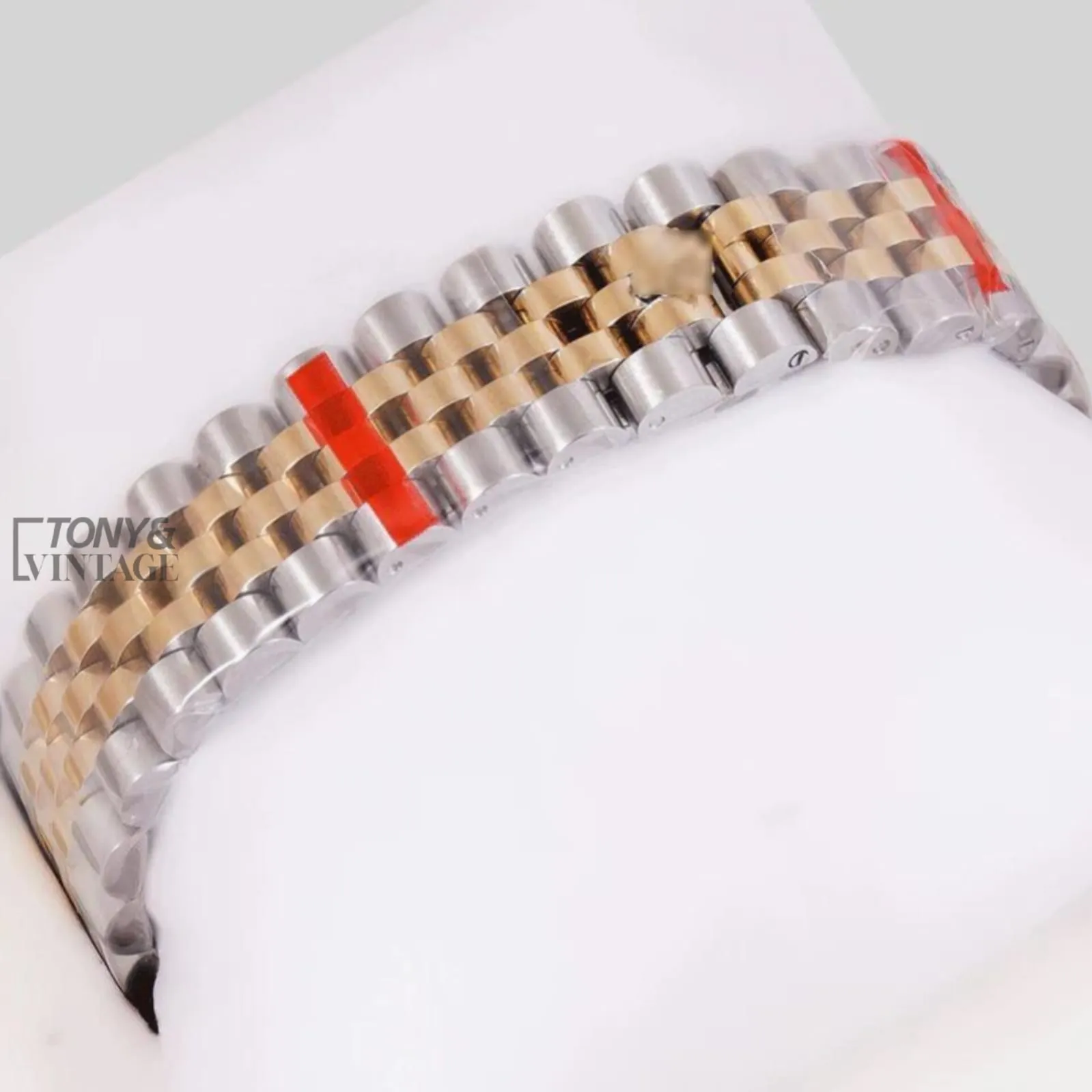 Two Tone Rose Gold Golden Dial Stone Bezel Automatic Watch