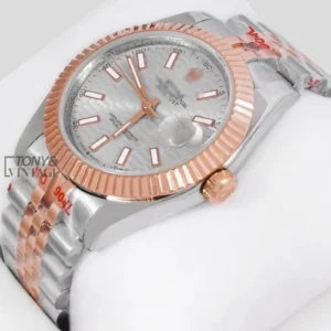 Two Tone Rose Gold Gray Textured Dial Automatic Watch