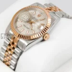Two Tone Rose Gold Grey Dial Fluted Bezel Automatic Watch