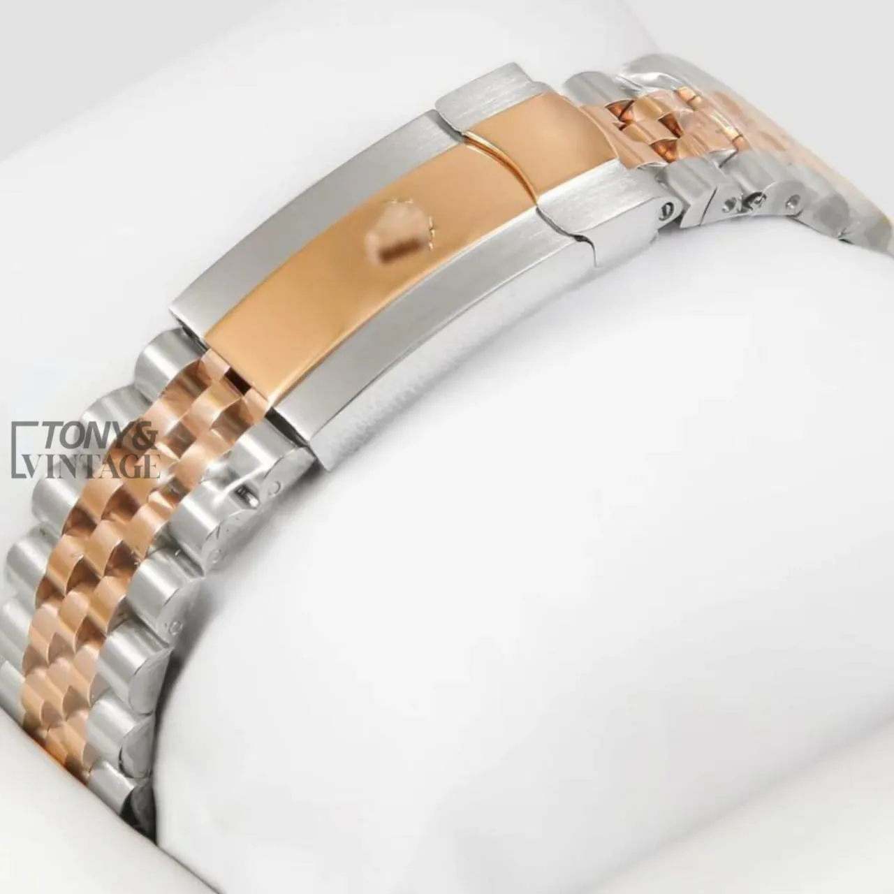 Two Tone Rose Gold Grey Dial & Green Roman Index Automatic Watch