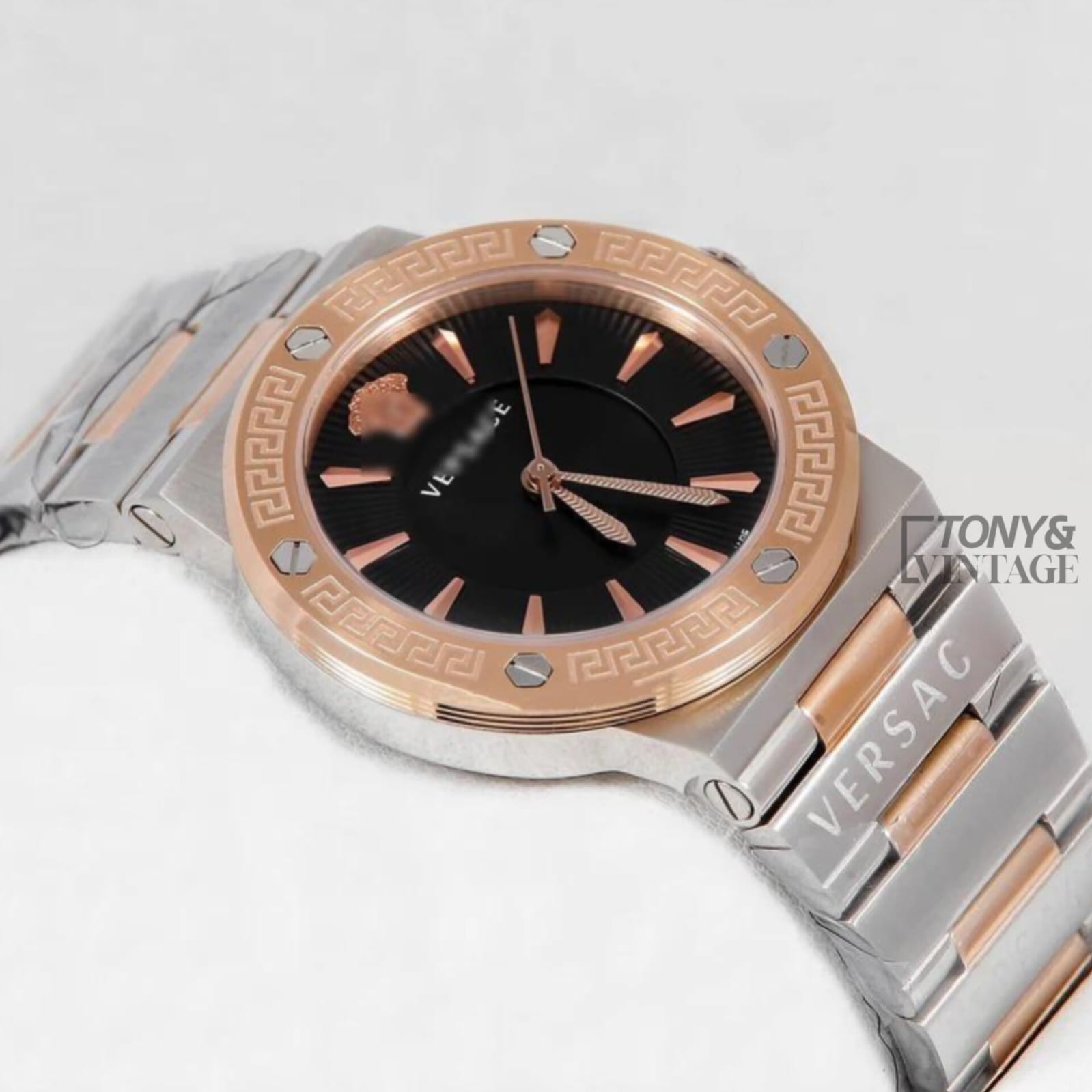 Two Tone Rose Gold With Black Dial Ladies Watch