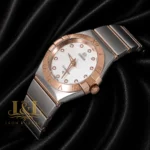 Two Tone Rose Gold With Silver Dial Stone Figure Ladies Watch