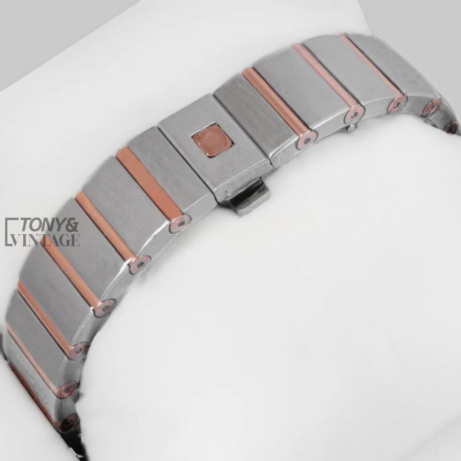 Two Tone Rose Gold With Silver Dial Stone Figure Ladies Watch