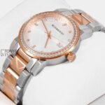 Two Tone Rose Gold With White Dial Stone Bezel & Figure Ladies Watch