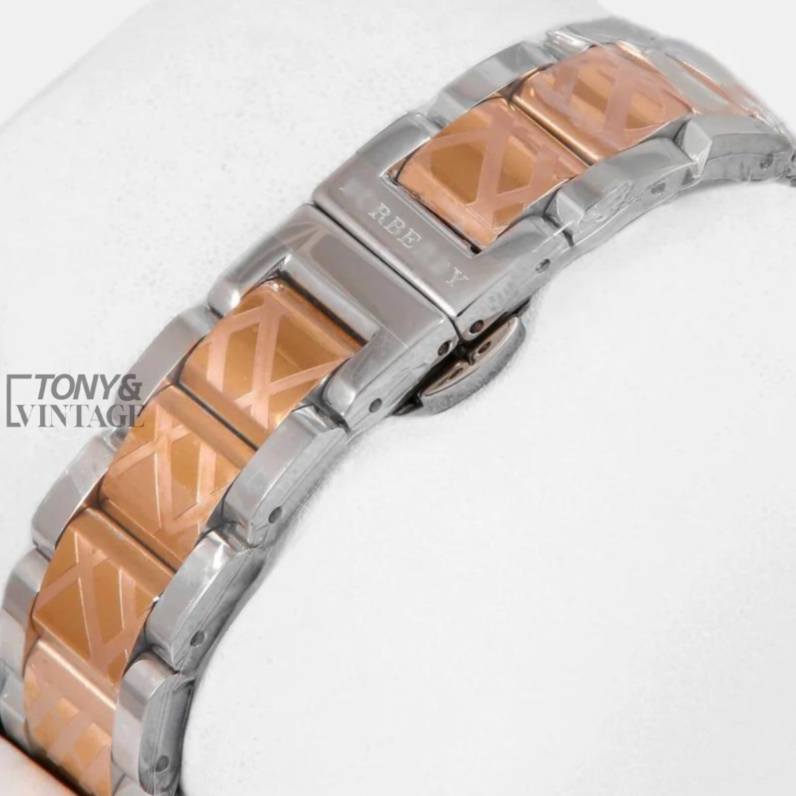 Two Tone Rose Gold With White Dial Stone Bezel & Figure Ladies Watch