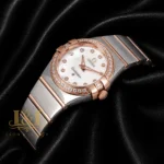 Two Tone Rose Gold With White Dial Stone Figure & Bezel Ladies Watch