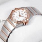 Two Tone Rose Gold With White Dial Stone Figure & Bezel Ladies Watch