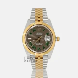 Two Tone Yellow Gold Automatic Watch with Charcoal Grey Dial