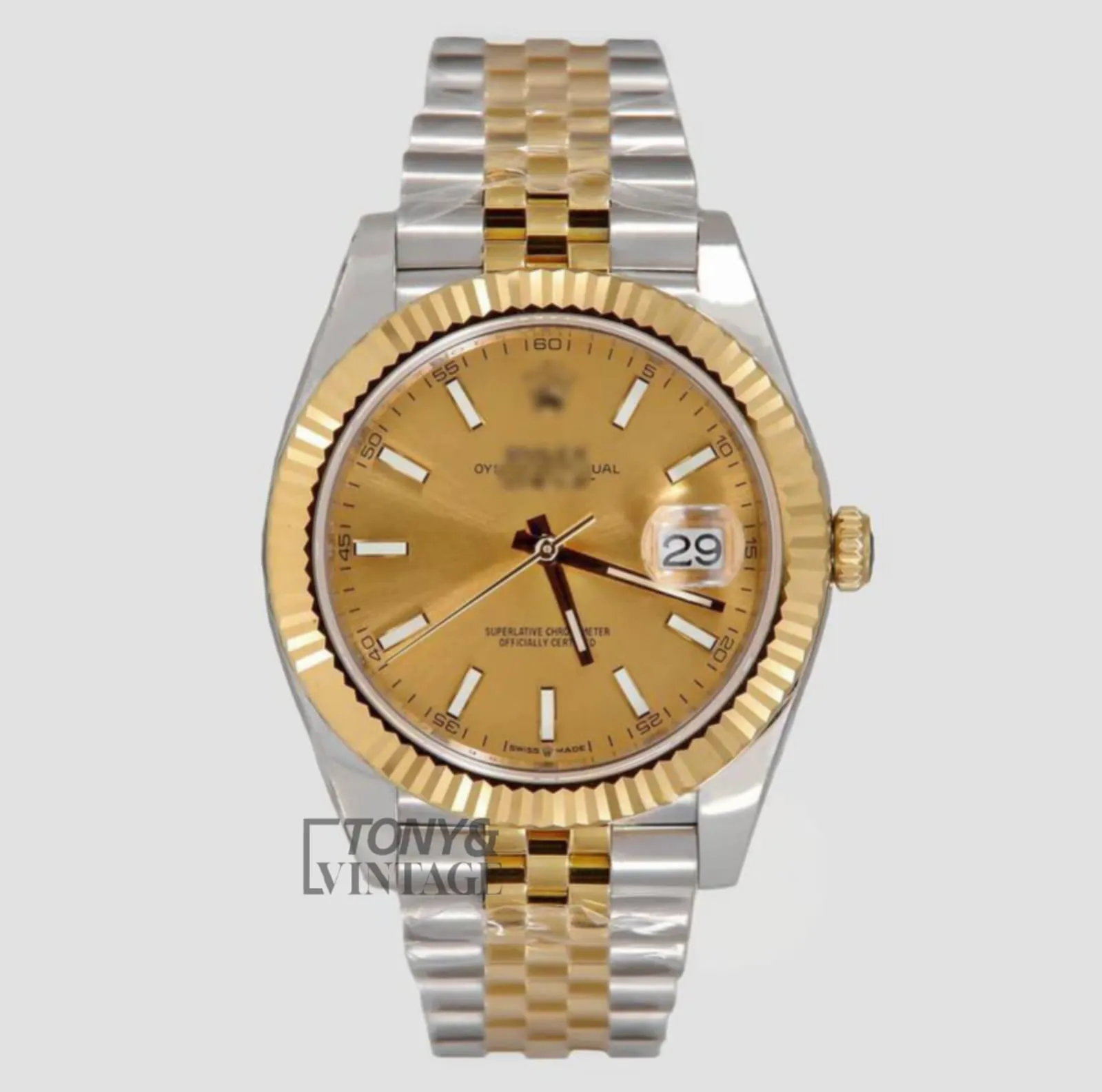 Two Tone Yellow Gold Automatic Watch with Classic Dial