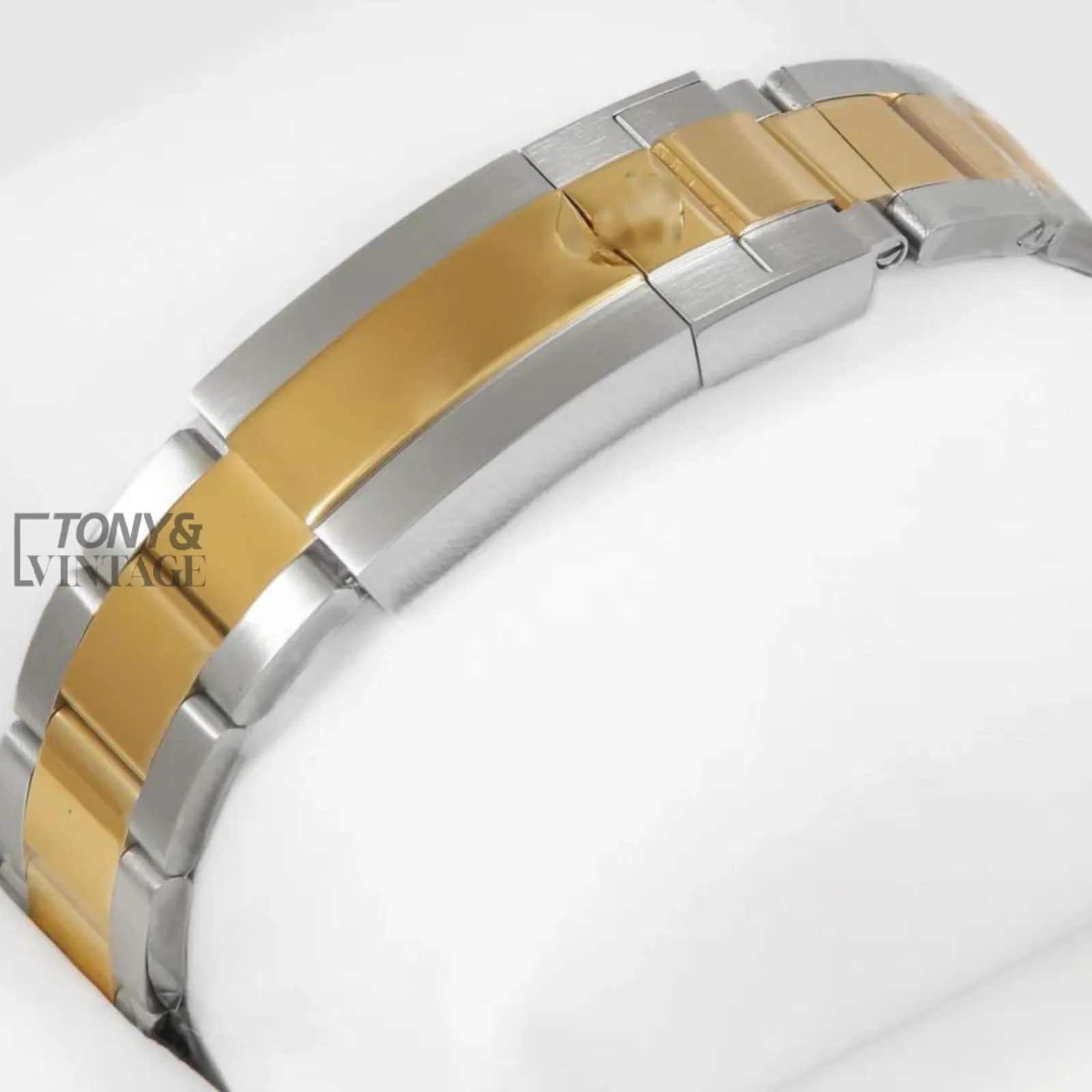 Two Tone Yellow Gold Automatic Watch with Green Dial and Bezel