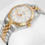 Two-Tone Yellow Gold Automatic Watch with White Dial and Fluted Bezel