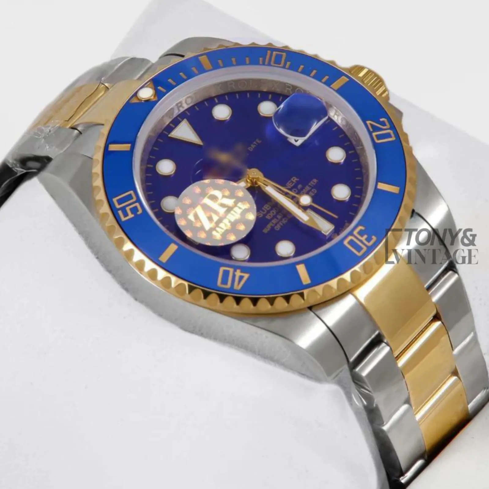 Two Tone Yellow Gold Blue Dial & Bezel Automatic Watch