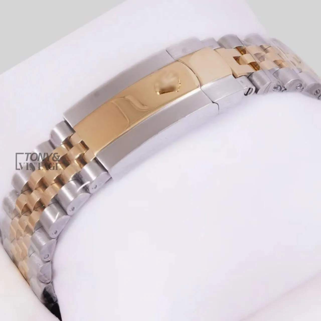 Two Tone Yellow Gold Dial Stone Bezel Automatic Watch