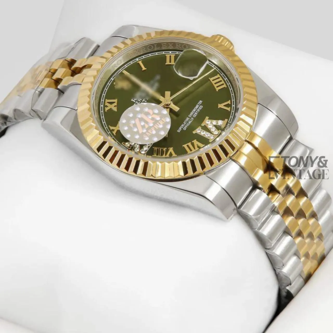 Two Tone Yellow Gold Green Dial Automatic Watch