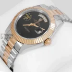 Two Tone Yellow Gold Plain Black Dial Automatic Watch