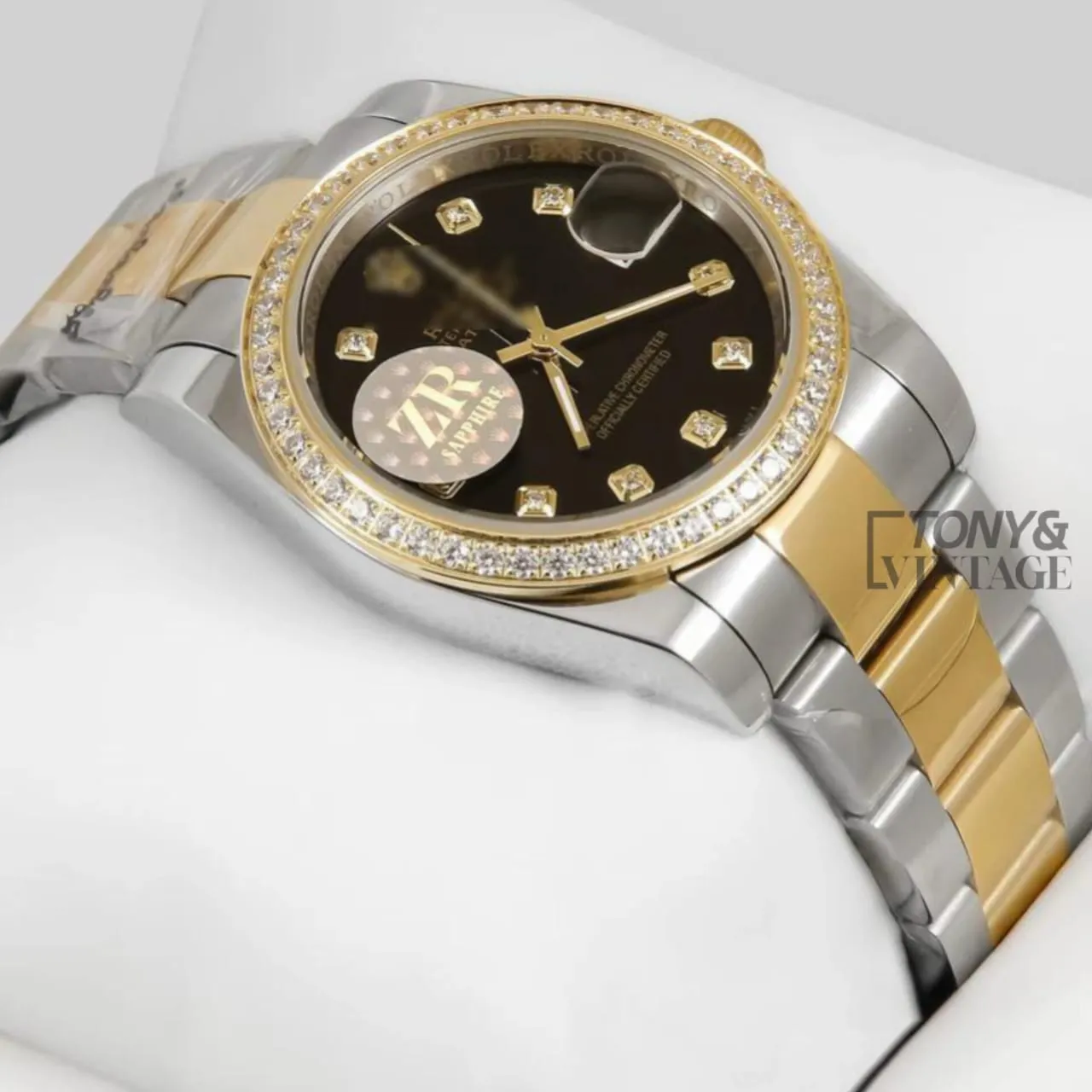 Two Tone Yellow Gold Stone Bezel & Index Automatic Watch