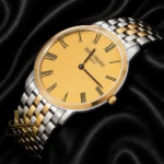Two Tone Yellow Gold Watch with Dial and Chain