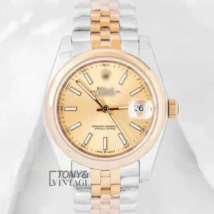 Two Tone Yellow Gold Watch with Yellow Dial