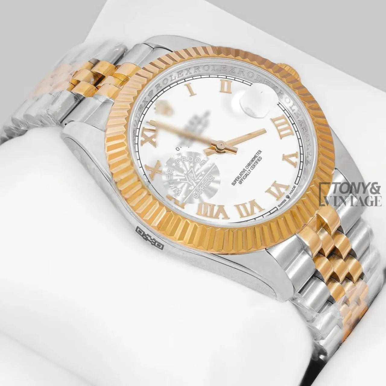 Two Tone Yellow Gold White Dial Roman Index Automatic Watch