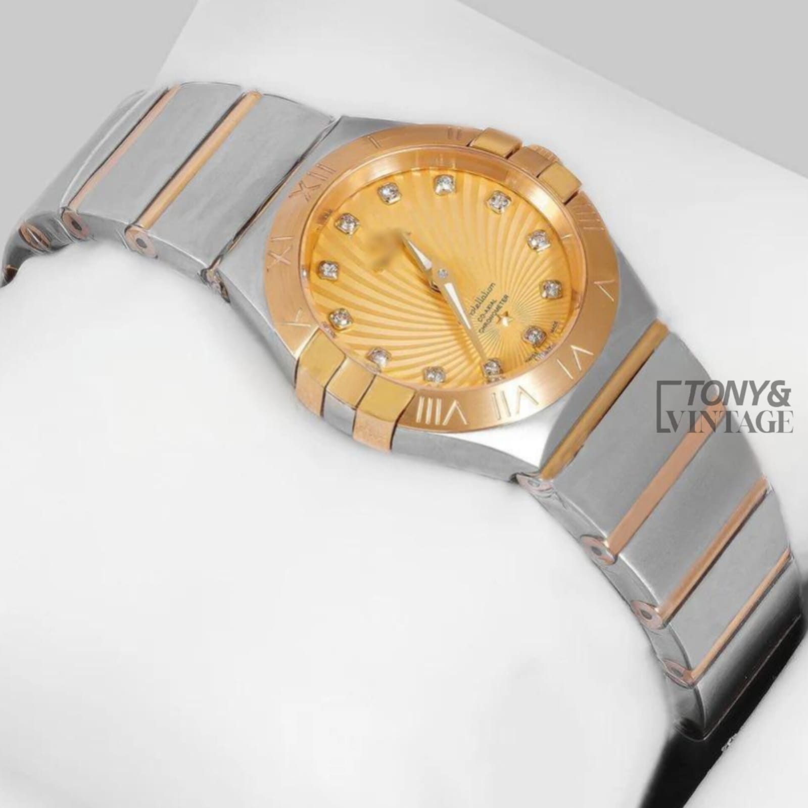 Two Tone Yellow Gold With Dial Stone Figure Ladies Watch