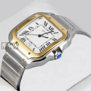 Two Tone Yellow Gold and Silver Watch With White Dial