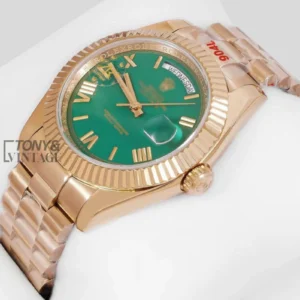 Yellow Gold Automatic Watch with Green Dial