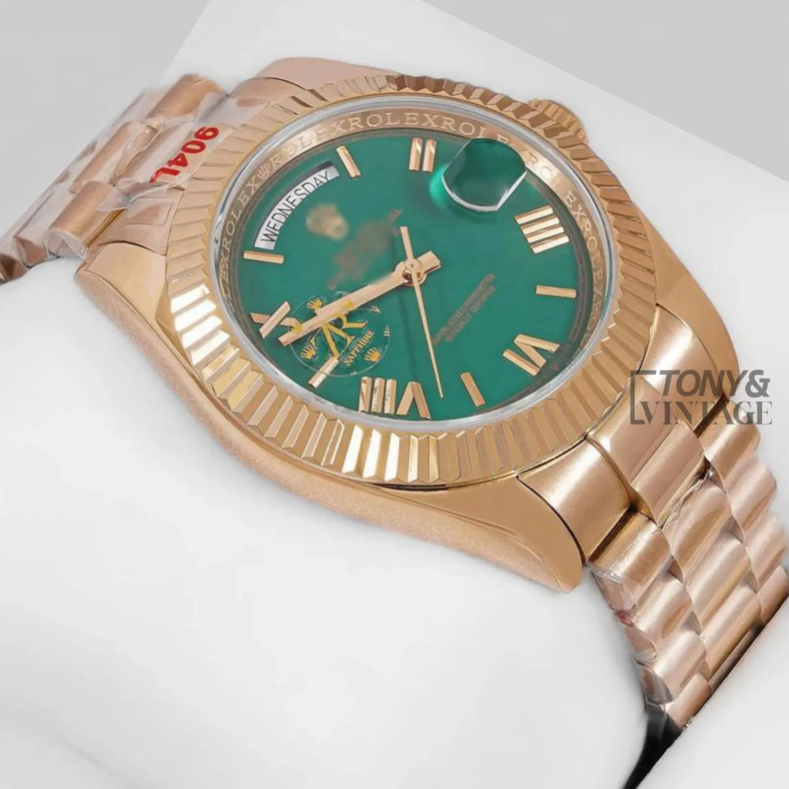 Yellow Gold Automatic Watch with Green Dial