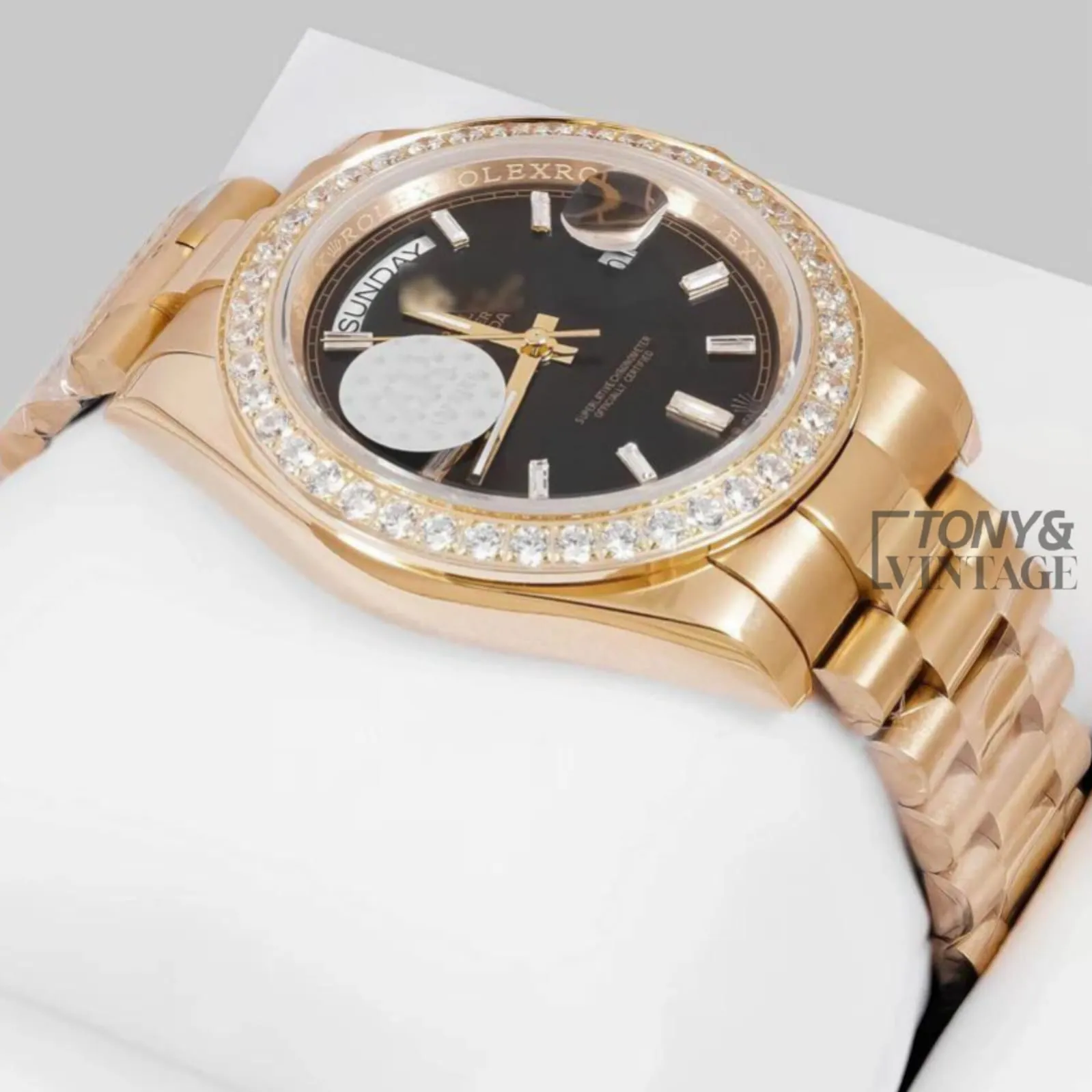 Yellow Gold Black Stone Bezel Automatic Watch