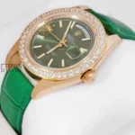 Yellow Gold Case Green Dial & Leather Strap Automatic Watch