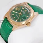 Yellow Gold Case Green Dial & Leather Strap Automatic Watch