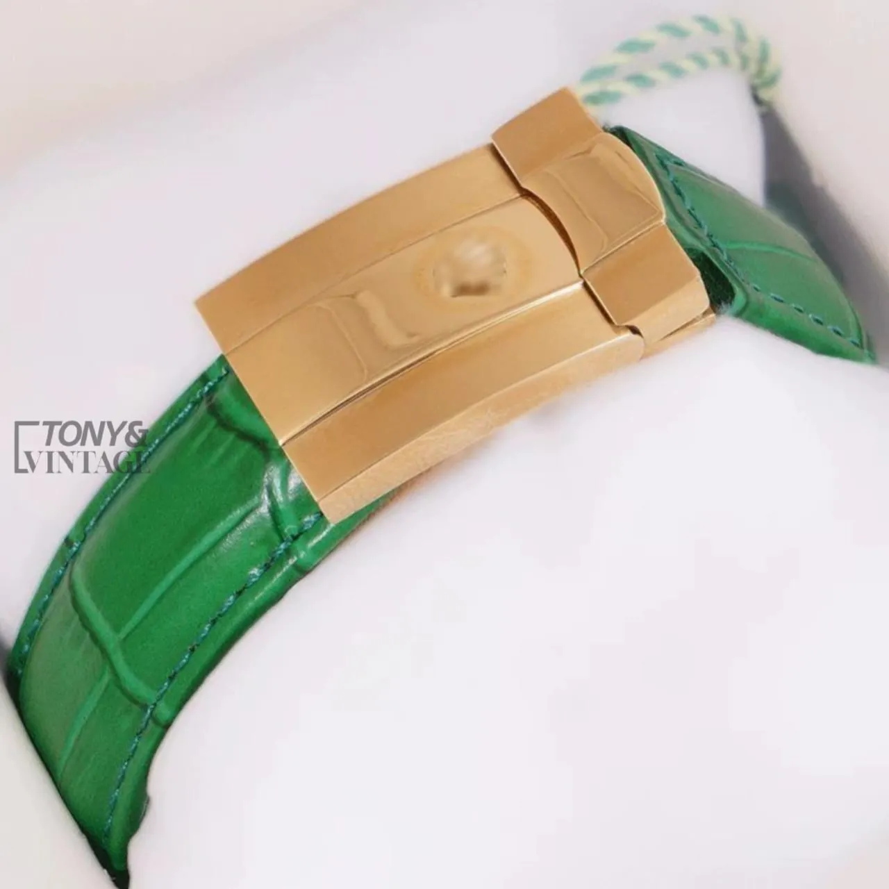 Yellow Gold Case Green Dial & Leather Strap Automatic Watch