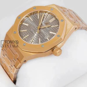 Yellow Gold Gray Dial Chain Watch