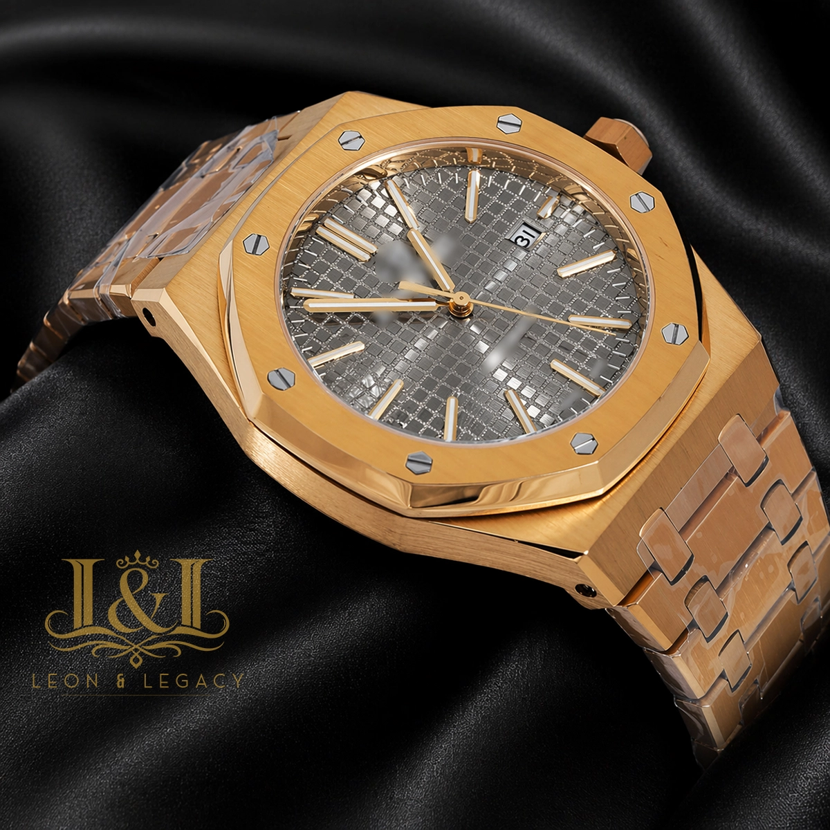 Yellow Gold Gray Dial Chain Watch
